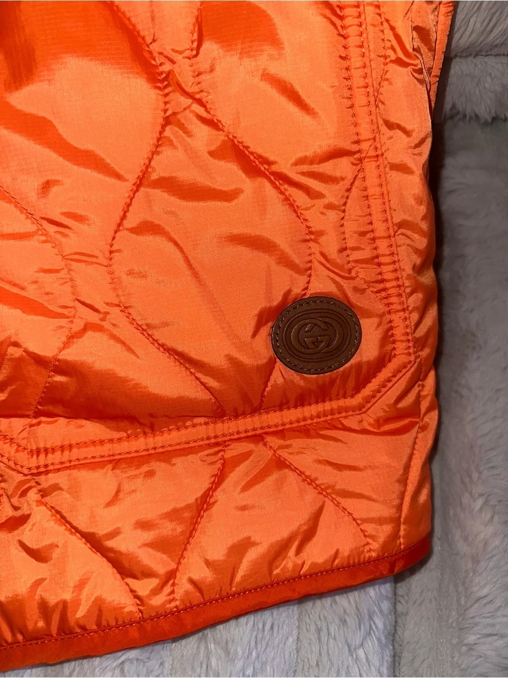 Gucci Reversible Blue Denim Jacket with Orange Quilted Lining